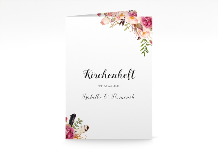 Kirchenheft Hochzeit Flowers A5 Klappkarte hoch weiss hochglanz mit bunten Aquarell-Blumen