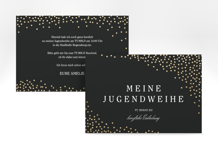 Einladung Jugendweihe Glossa A6 Karte quer schwarz hochglanz