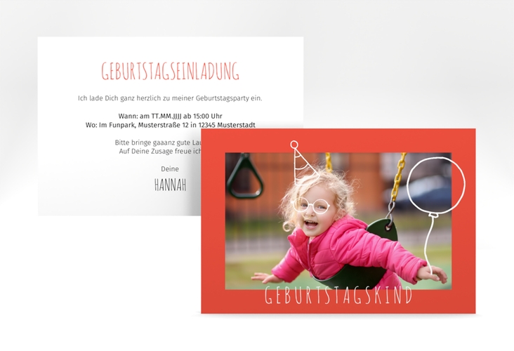 Einladungskarte Kindergeburtstag Geburtstagskind A6 Karte quer rot hochglanz