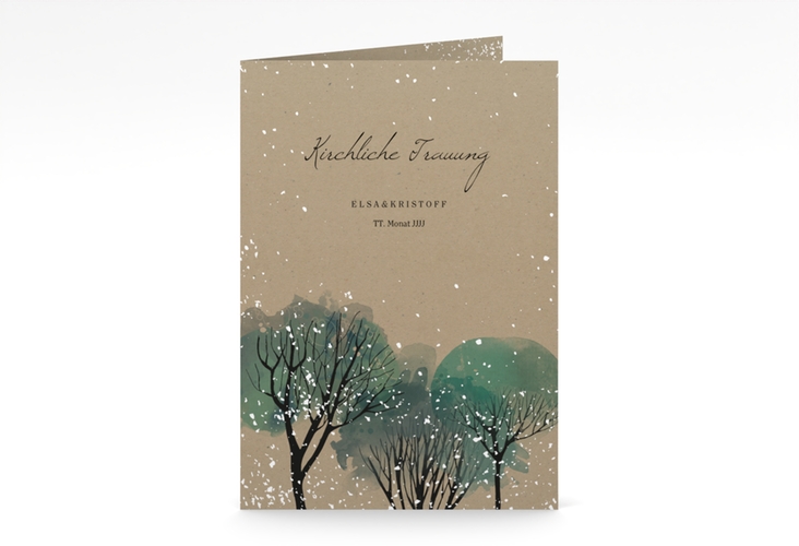 Kirchenheft Hochzeit Winterhochzeit A5 Klappkarte hoch Kraftpapier hochglanz