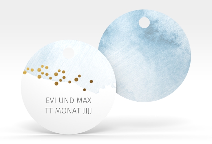 Geschenkanhänger Hochzeit Pastell Geschenkanhänger, rund blau hochglanz