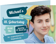 Einladung Geburtstag Whatsup A6 Klappkarte quer blau