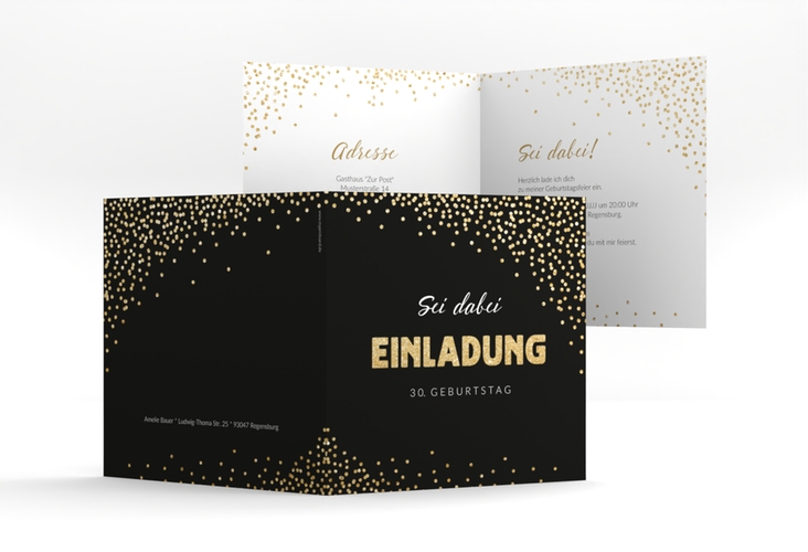 Einladung Geburtstag Glitzer quadr. Klappkarte gold