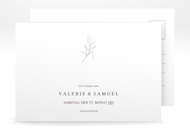 Antwortkarte Hochzeit Ivy A6 Postkarte weiss minimalistisch mit kleiner botanischer Illustration
