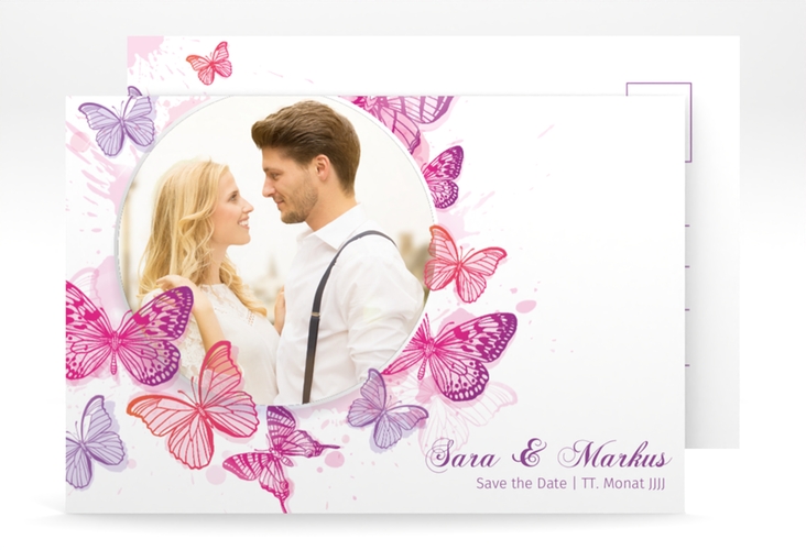 Save the Date-Postkarte Schmetterlinge A6 Postkarte pink