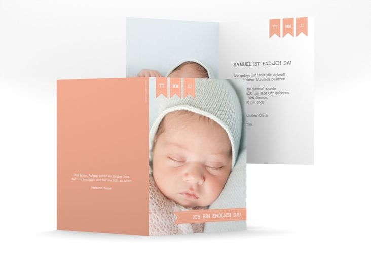 Geburtskarte Kinderlachen A6 Klappkarte hoch apricot