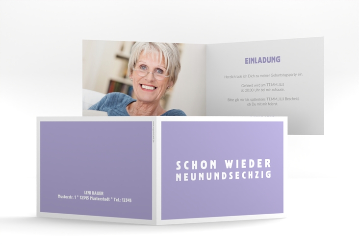 Einladung 70. Geburtstag Gag A6 Klappkarte quer flieder