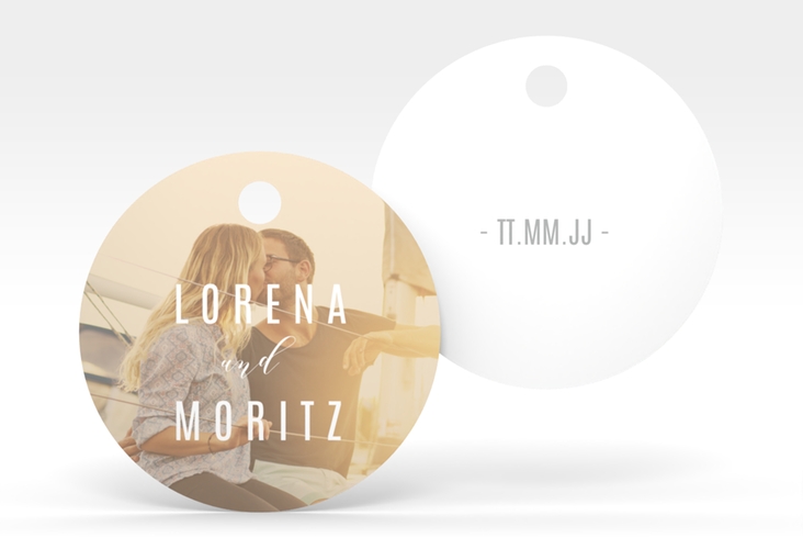 Geschenkanhänger Hochzeit Memory Geschenkanhänger, rund beige hochglanz zum Personalisieren mit Foto