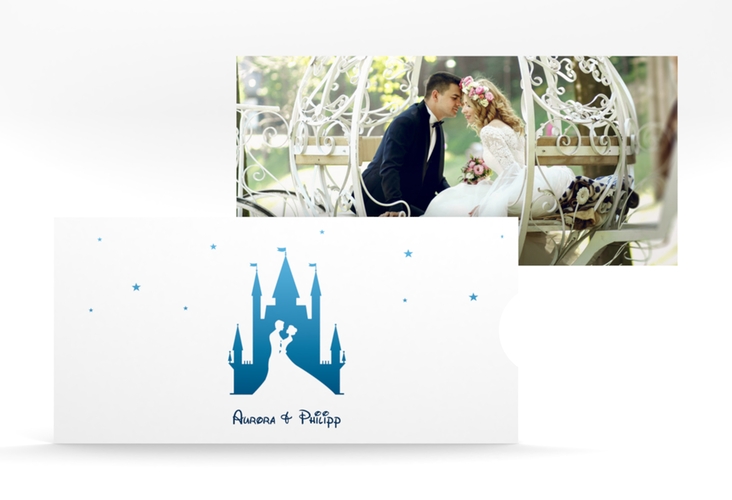 Hochzeitseinladung Castle Einsteckkarte blau hochglanz