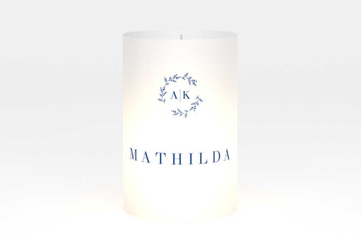 Windlicht Hochzeit Filigrana Windlicht blau in reduziertem Design mit Initialen und zartem Blätterkranz