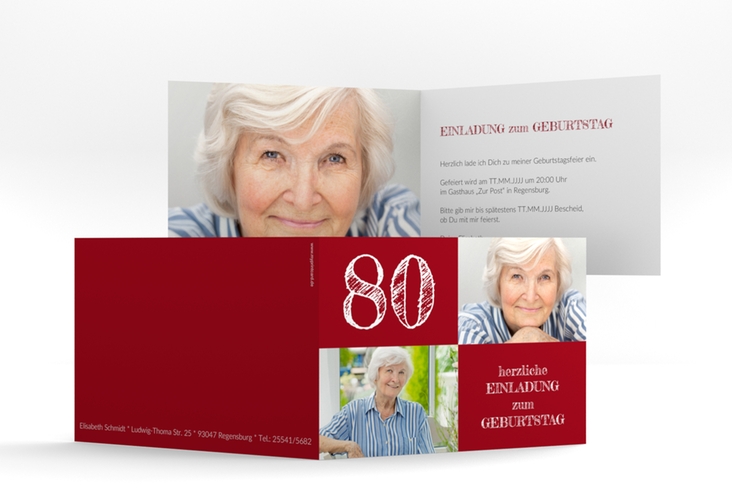 Einladung 80. Geburtstag Lebensfreude A6 Klappkarte quer hochglanz