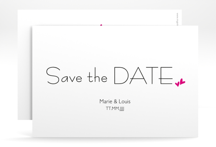 Save the Date-Karte Hochzeit Twohearts A6 Karte quer pink
