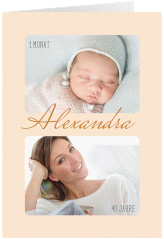 Einladung 40. Geburtstag Zeitlos A6 Klappkarte hoch beige mit Damals- und Heute-Fotos