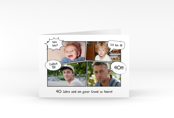 Einladung 40. Geburtstag Comicstrip A6 Klappkarte quer