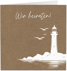 Hochzeitseinladung Leuchtturm quadr. Klappkarte Kraftpapier