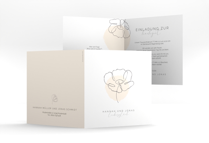 Hochzeitseinladung Flowerline quadr. Klappkarte apricot hochglanz