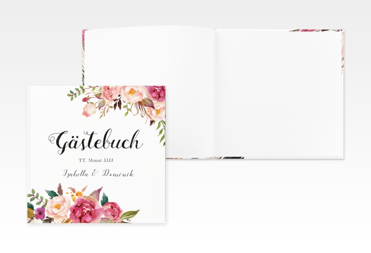 Gästebuch Creation Flowers 20 x 20 cm, Hardcover weiss mit bunten Aquarell-Blumen