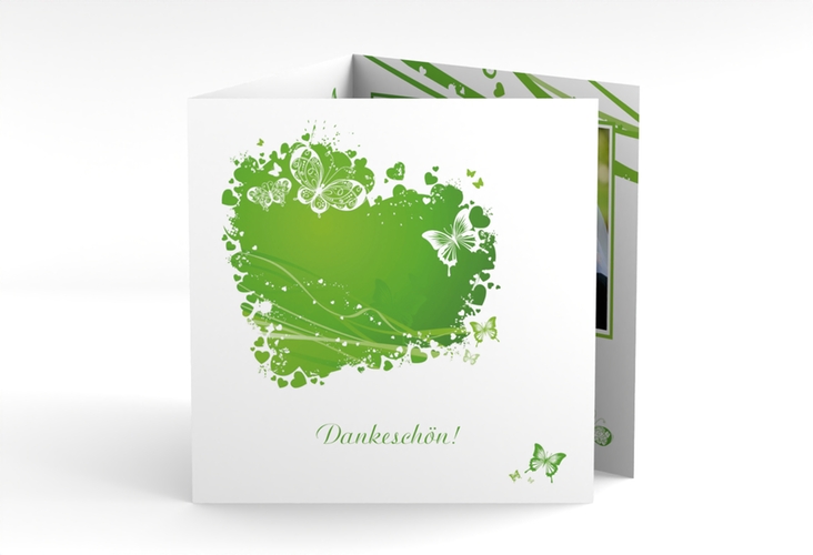 Danksagungskarte Hochzeit Mailand quadr. Doppel-Klappkarte gruen hochglanz
