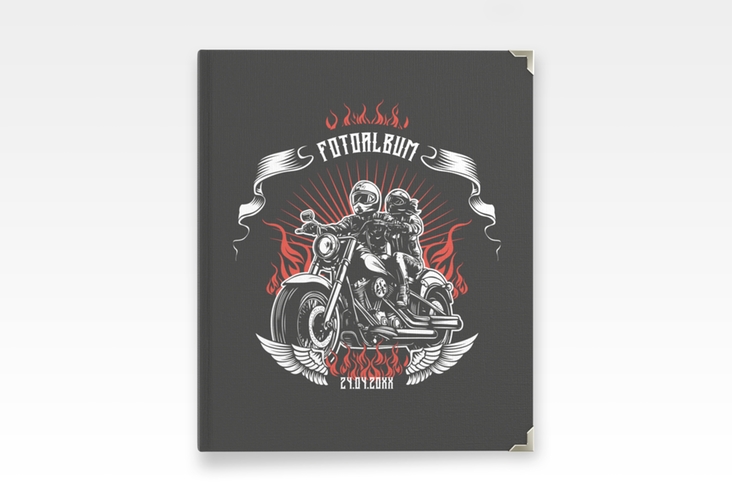 Hochzeitsalbum Biker 21 x 25 cm schwarz mit Rocker-Paar auf Motorrad