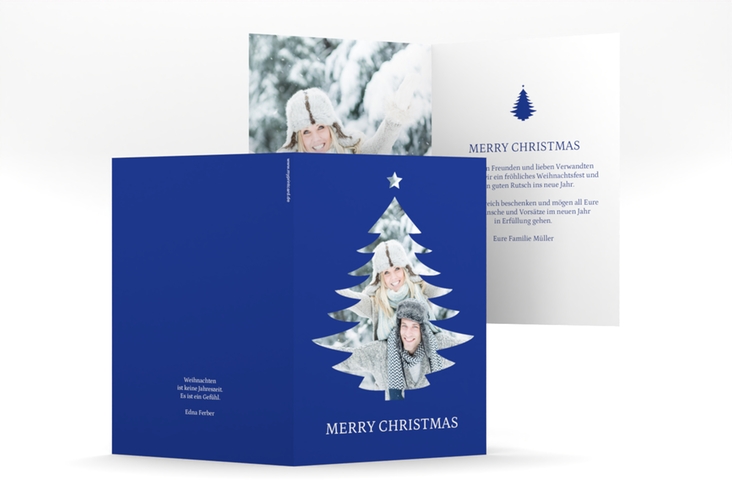 Weihnachtskarte Tanne A6 Klappkarte hoch blau