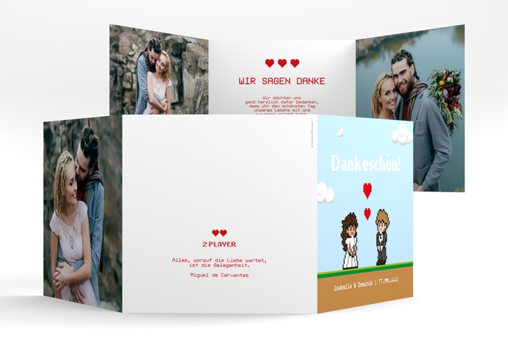 Danksagungskarte Hochzeit Pixel quadr. Doppel-Klappkarte hochglanz