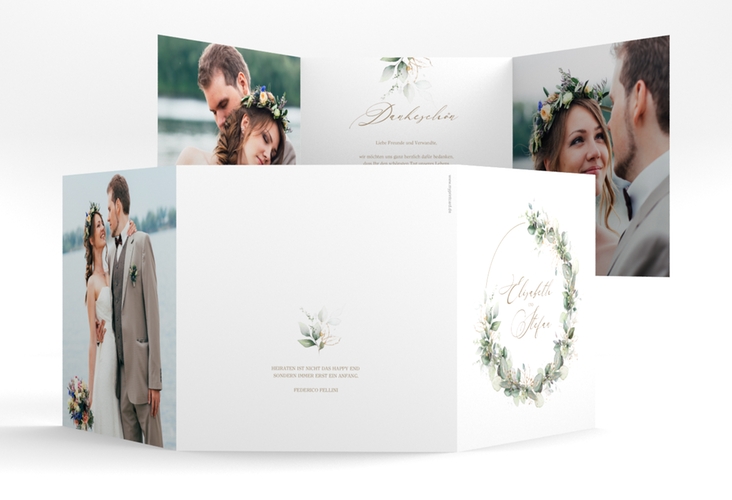 Danksagungskarte Hochzeit Selvatica quadr. Doppel-Klappkarte mit Eukalyptus-Kranz