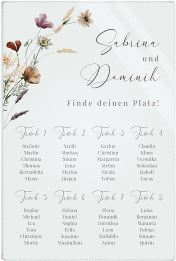 Klick: Details zu Sitzplan Acryl Hochzeit "Sauvages" anzeigen Sitzplan Acryl Hochzeit Sauvages 40 x 60 cm Acryl weiss mit getrockneten Wiesenblumen