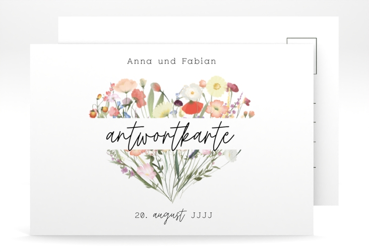 Antwortkarte Hochzeit Wildblumenherz A6 Postkarte
