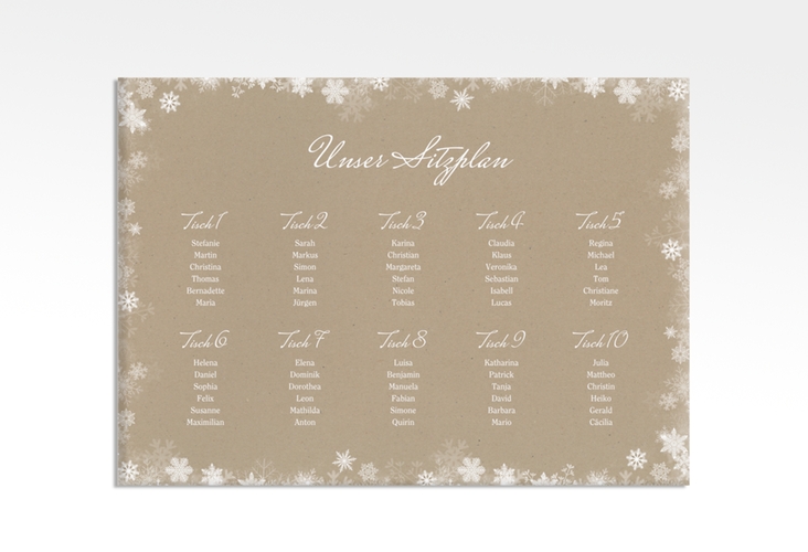 Sitzplan Leinwand Hochzeit Snowfall 70 x 50 cm Leinwand mit Schneeflocken für Winterhochzeit