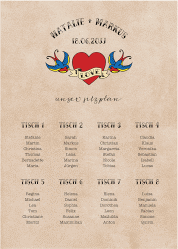 Klick: Details zu Sitzplan Poster Hochzeit "Tattoo" anzeigen Sitzplan Poster Hochzeit Tattoo 50 x 70 cm Poster beige mit Herz und zwei Schwalben