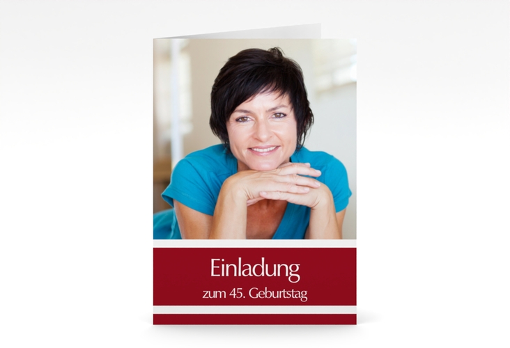 Einladung Geburtstag Gerd/Gerda A6 Klappkarte hoch rot mit Foto