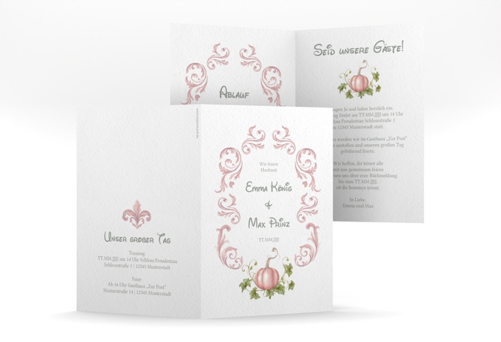 Einladungskarte Hochzeit Märchenhaft A6 Klappkarte hoch rosa