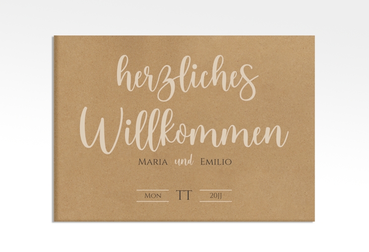 Willkommensschild Leinwand Noble 70 x 50 cm Leinwand Kraftpapier mit elegantem Schriftzug