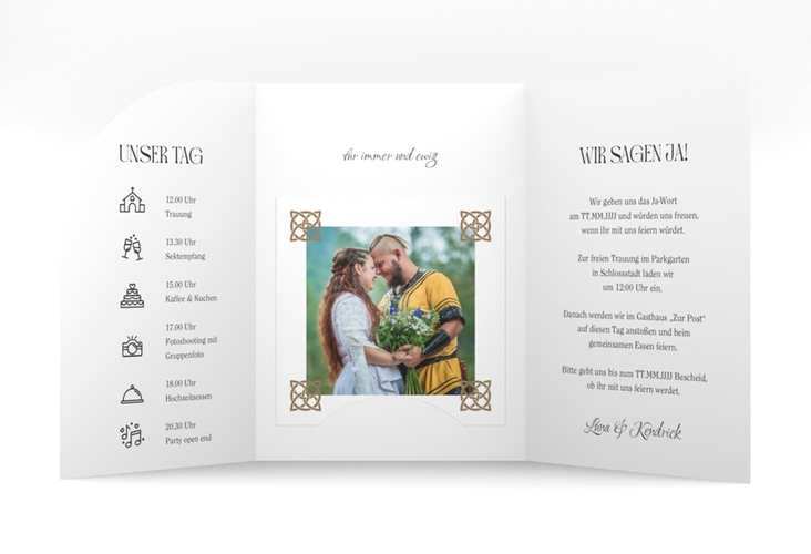 Hochzeitseinladung Lebensbaum mittlere Bogen-Wickelfalzkarte im Stil der Kelten und Wikinger