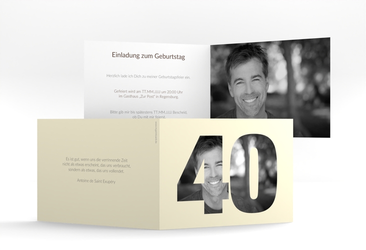 Einladung 40. Geburtstag Numbers A6 Klappkarte quer beige