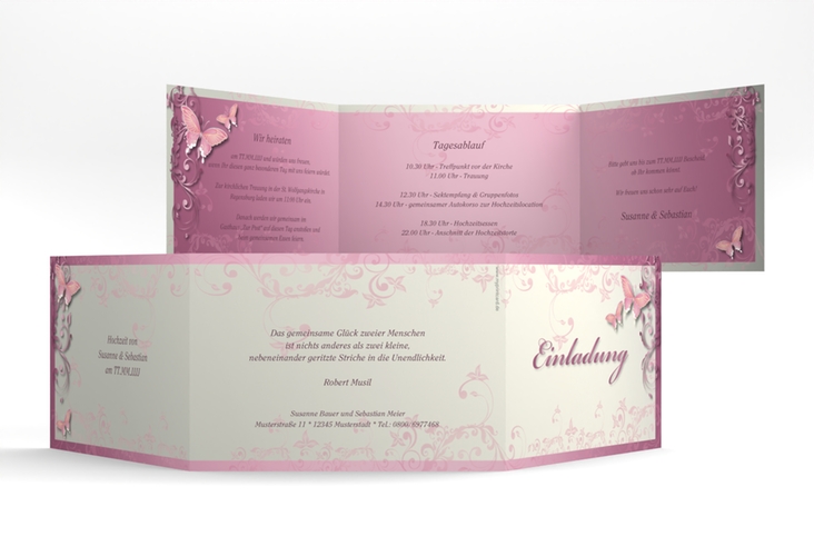 Hochzeitseinladung Toulouse A6 Doppel-Klappkarte rosa hochglanz