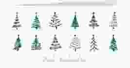 Geschäftliche Weihnachtskarte Weihnachtshain lange Klappkarte quer weiss mit gezeichneten Tannenbäumen