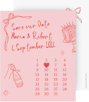 Klick: Details zu Save the Date-Kalenderblatt "Doodle" anzeigen Save the Date-Kalenderblatt Doodle Kalenderblatt-Karte rosa
