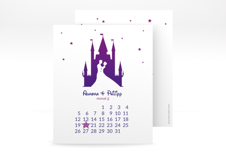 Save the Date-Kalenderblatt Castle Kalenderblatt-Karte lila