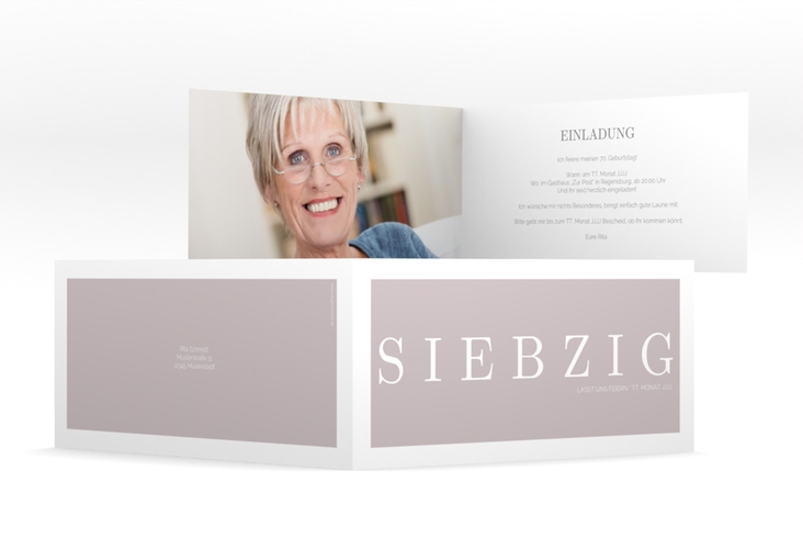 Einladung 70. Geburtstag Schlicht lange Klappkarte quer grau