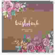 Gästebuch Selection Hochzeit Flourish Leinen-Hardcover braun mit floraler Bauernmalerei auf Holz