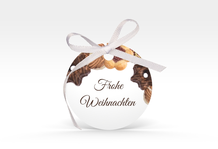 Geschenkanhänger Weihnachten Cookies Geschenkanhänger, rund braun mit Plätzchen-Motiv
