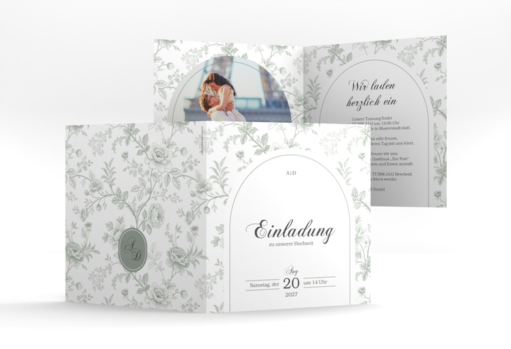 Hochzeitseinladung Très Chic quadr. Klappkarte gruen