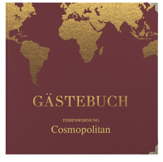Gästebuch Selection Ferienwohnung Cosmopolitan Leinen-Hardcover rot mit Weltkarte