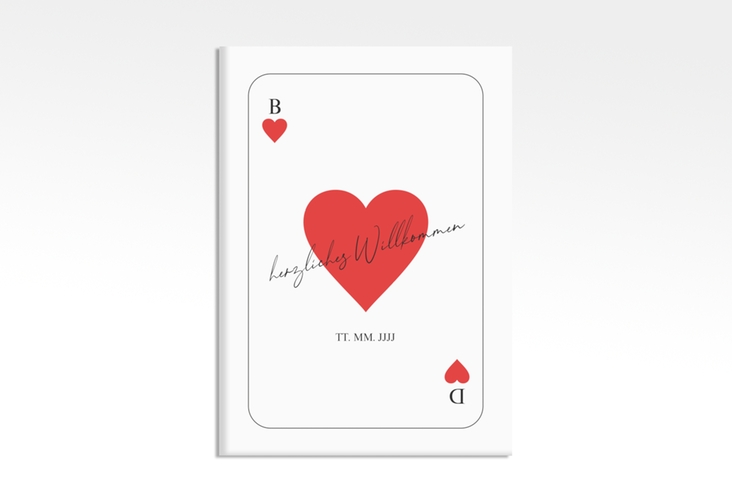 Willkommensschild Leinwand Kartenspiel 50 x 70 cm Leinwand weiss im Herz-Ass-Design eines Kartenspiels