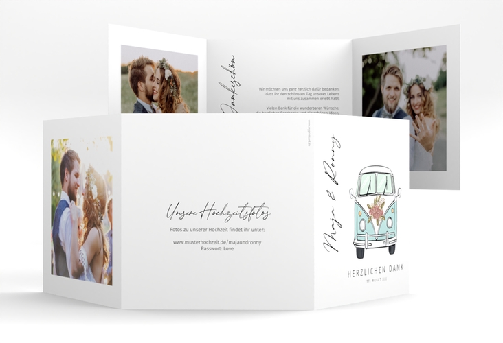 Dankeskarte Hochzeit Hochzeitsbulli quadr. Doppel-Klappkarte blau