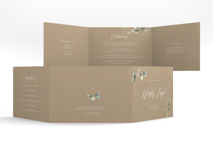 Hochzeitseinladung Greenish A6 Doppel-Klappkarte Kraftpapier hochglanz