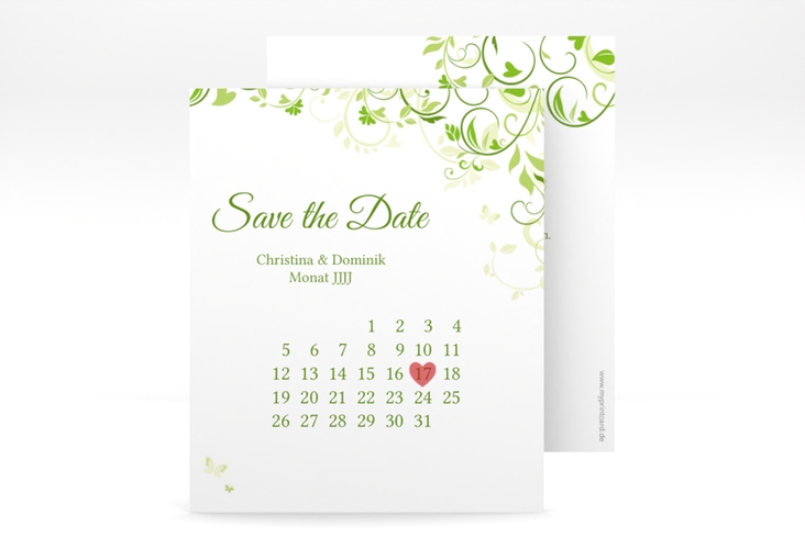 Save the Date-Kalenderblatt Lilly Kalenderblatt-Karte gruen hochglanz