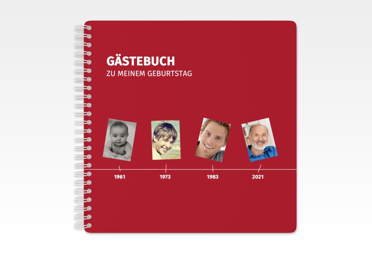 Gästebuch Geburtstag Timeline Ringbindung rot