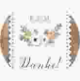 Aufkleber Hochzeit Heimatjuwel Aufkleber, selbstklebend, rund braun mit Hirschgeweih und Holz-Hintergrund